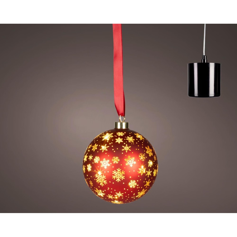 SFERA LED VETRO FIOCCO NEVE ROSSO D.14
